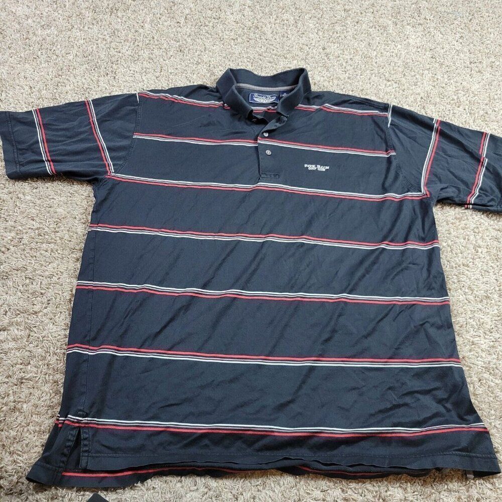 Straight Down Polo Shirt Mens XL Black Striped 100% Cotton Fox Run Golf